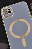 iPhone 11 Uyumlu MagSafe Özellikli Lens Korumalı Lazerli Renkli Kılıf Mavi