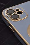 iPhone 11 Uyumlu MagSafe Özellikli Lens Korumalı Lazerli Renkli Kılıf Mavi