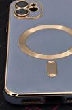 iPhone 11 Uyumlu MagSafe Özellikli Lens Korumalı Lazerli Renkli Kılıf Mavi