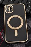 iPhone 12 Uyumlu MagSafe Özellikli Lens Korumalı Lazerli Renkli Kılıf Siyah