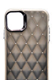 iPhone 11 Uyumlu Baklava Desenli Pırlanta Taşlı Sert Kapak Kılıf Gri