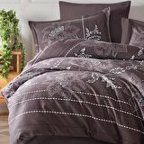 Pamuk Saten Çift Kişilik Nevresim Takımı Moya v1 Kahve