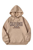 Unisex California Baskılı Açık Kahverengi Oversize Kapüşonlu Sweatshirt