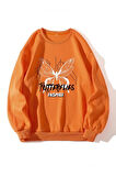 Unisex Butterflies Inspire Kelebek Baskılı Bisiklet Yaka Oversize Sweatshirt