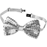 Gece Işıltısı Gümüş Payetli Pullu Papyon 7x2 cm