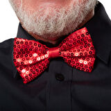 Gece Işıltısı Kırmızı Payetli Pullu Papyon 7x2 cm