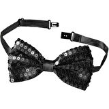 Gece Işıltısı Siyah Payetli Pullu Papyon 7x2 cm