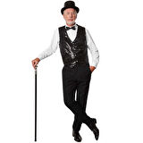 Gece Işıltısı Siyah Payetli Pullu Papyon 7x2 cm