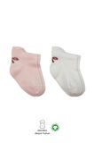 Bistyle 2'Li Sneakers Smile Penye Çorap BS20106 Pembe Ekru