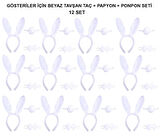 Beyaz Tavşan Kostüm Seti – Taç, Papyon, Kuyruk (12’li Paket)