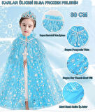Nessiworld Karlar Ülkesi Elsa Frozen Mavi Pelerin – 80 cm Kar Desenli Çocuk Pelerini ( Taç Hariç )