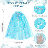 Nessiworld Karlar Ülkesi Elsa Frozen Mavi Pelerin – 80 cm Kar Desenli Çocuk Pelerini ( Taç Hariç )