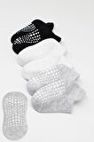 Bistyle 6'Lı Sneakers Kaymaz Penye Çorap BS20102 Gri Beyaz Siyah