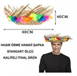 Naturel Renk Püsküllü Örme Hasır Hawaii Luau Aloha Şapka 13x36 Cm