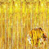 Ekstra Metalize Parlak Saçaklı Arka Fon Perde Gold