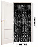 Siyah Ekstra Metalize Parlak Saçaklı Arka Fon Perde