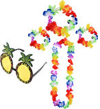 Renkli Ananas Gözlük, Taç, Kolye ve Bileklik Seti