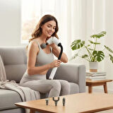 BUFFER® 4 Farklı Başlıklı Uzun Saplı Derin Doku Masaj Tabancası, Boyun, Omuz ve Sırt için Ergonomik Saplı Çoklu Masaj Modlu Taşınabilir Masaj Aleti