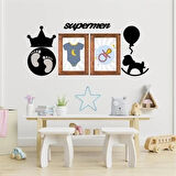 BUFFER® DECO103 Supermen Dekoratif Duvar Süsü Tablo Aksesuar Ahşap Tasarım Hediye Pano Sticker Seti