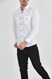 Erkek Slim Fit Beyaz Kot Gömlek
