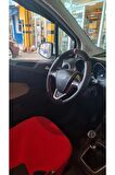 Opel Vectra B Kasa Uyumlu Deri Direksiyon Kılıfı Dikmeli Noktalı-alkantara Kırmızı Yüzüklü
