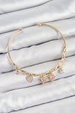 Pirinç Zirkon Taşlı Pembe Kalp Model Gold Renk Charm Bileklik Najmaddin