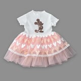 Baby 1-2-3 Yaş Payetli Mickey Baskılı Brode Etekli Kız Bebek Elbisesi Pudra Najmaddin