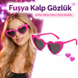Fuşya Pembe Retro Kalp Gözlük – 80’ler 90’lar Stil Parti Gözlüğü Najmaddin