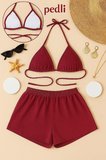 Beru Kadın Bordo Şortlu Belden Ve Boyundan Bağlamalı Bikini Takımı Najmaddin
