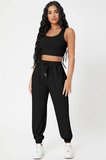 Beru Kadın Siyah Premium Görünümlü Kaşkorse Cepli Jogger Eşofman Altı Ve Crop Top Bluz Takımı Najmaddin