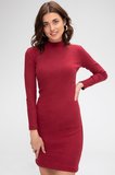 Beru Kadın Bordo Kaşkorse Balıkçı Yaka Uzun Kollu Bodycon Mini Elbise Najmaddin