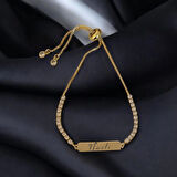 Etkileyici Dikdörtgen Figürlü Beyaz Taşlı 14 Ayar Altın Plakalı Nazlı Bilekliği