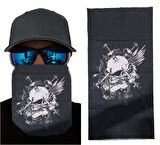 Nessiworld Siyah Renk Üzeri Likralı Beyaz Kafatası Kuru Kafa Baskılı Baf Buff Bandana 25x48 cm