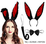 Nessiworld   Siyah Kırmızı Renk Peluş Tavşan Kulak Papyon Kuyruk Yetişkin Boy