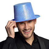 Floresan Mavi Renk Simli Uzun Fötr Melon Şapka 12 cm