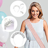 Nessiworld   Gümüş Renk Kristal Taşlı Parlak Birthday Queen Yazılı Kraliçe Taç 16x17 cm