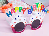 NessiWorld Happy Birthday Yazılı Beyaz Fuşya Renk Parti Gözlüğü 12x7 cm