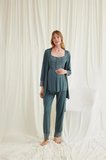 Nevamel® Dantelli Önü Düğmeli Hamile Lohusa 3'Lü Viskon Pijama Takımı