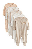 Next Baby % 100 Pamuklu Krem Kahve Balon Desenli 5’li Tulum Set