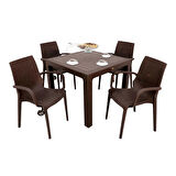 Mandella Elit Rattan 90x90 Nirvana Koltuk Camlı Masa Takımı Kahverengi