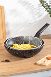 Nishev.com Evini Sev Emaye Lüks Yanmaz Yapışmaz Granit Kızartma Fritoz Wok Tava 26 Cm