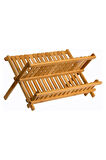 Nishev.com Evini Sev 2 Katlı Bambu Katlanabilir Tabaklık Bulaşıklık Büyük Boy Mutfak Bulaşık Kurutma Rafı 47x32 cm