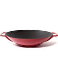 Nishev.com Evini Sev Sürel Demir Döküm 35 cm Yuvarlak Wok Tava Kırmızı