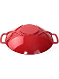 Nishev.com Evini Sev Sürel Demir Döküm 35 cm Yuvarlak Wok Tava Kırmızı