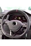 Vw Passat B7-b8 Uyumlu Deri Dikmeli Direksiyon Kılıfı Noktalı-alkantara Kırmızı Yüzüklü