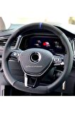 Vw Passat B7-b8 Uyumlu Deri Dikmeli Direksiyon Kılıfı Noktalı-karbon Mavi Yüzüklü