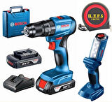 Gsb 185 Li Darbeli Çift Bataryalı Matkap Vidalama ve Bosch Glı 18 V-300 Şarjlı El Feneri