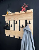 O&A Wood Doğal Ahşap Vestiyer, Dekoratif 5 Askılı Portmanto