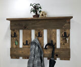 O&A Wood Doğal Ahşap Vestiyer Dekoratif 5 Askılı Portmanto Raflı Vintage Elbise Askısı Meşe