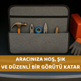 Beylini Premium Keçe Araç Bagaj Organizeri Suya Dayanıklı Pratik Taşınabilir Katlanabilir Seyahat Çantası Araç Içi Düzenleme Kutusu Gri